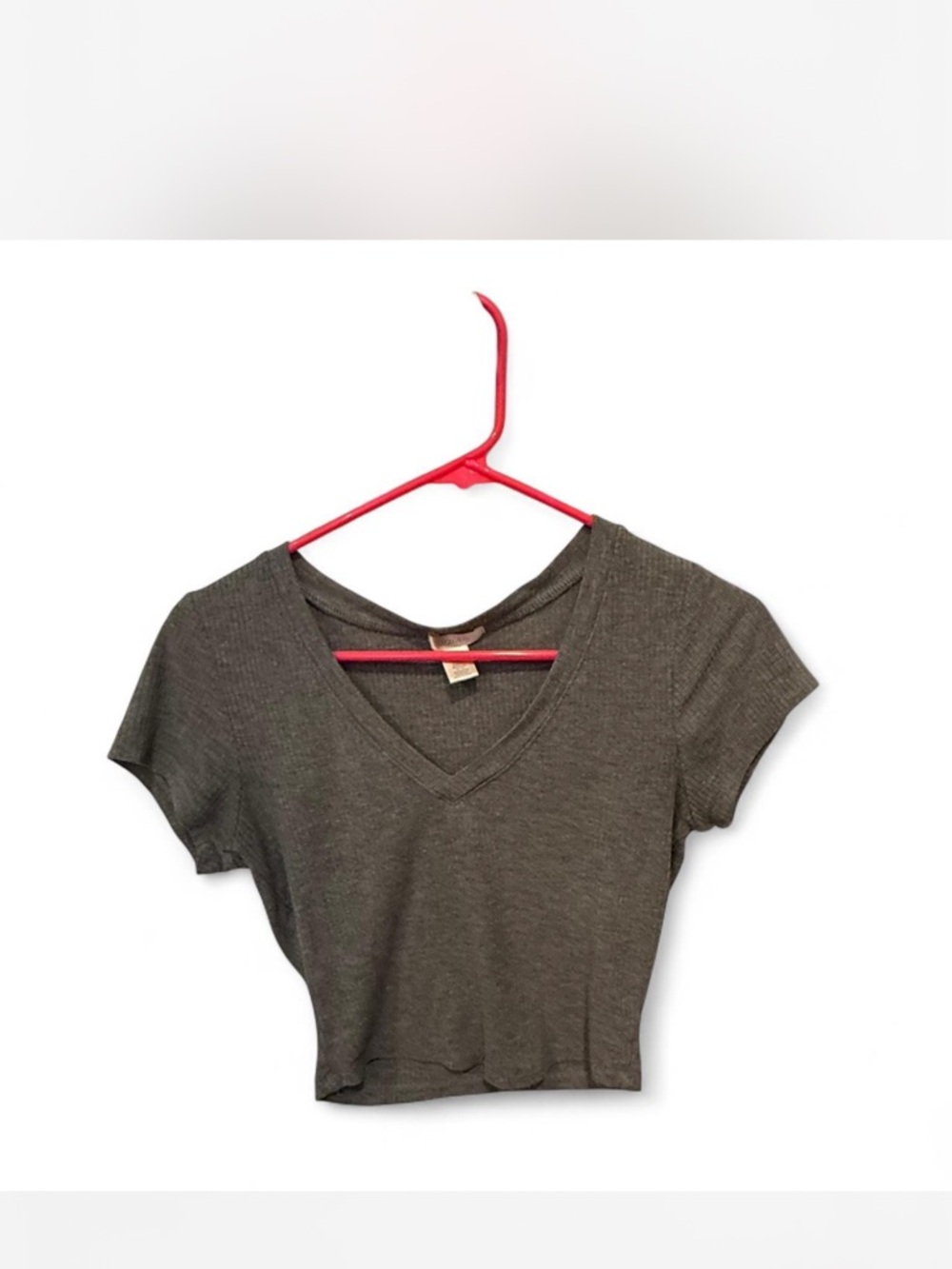 Bozzolo Charcoal V-Neck Short Sleeve Crop Top
